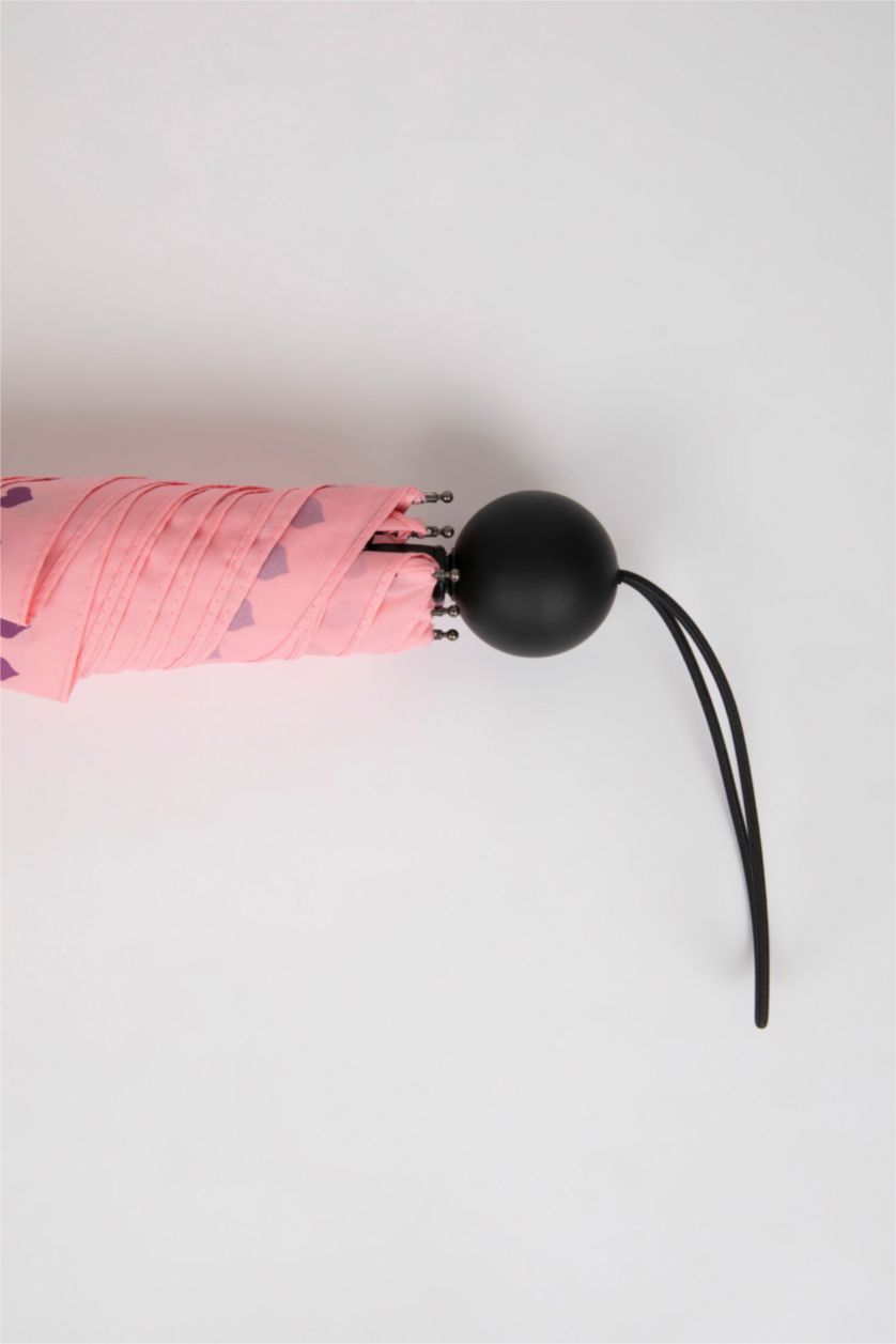 Kadın Pembe Kadın Kalp Desenli Katlanır Şemsiye