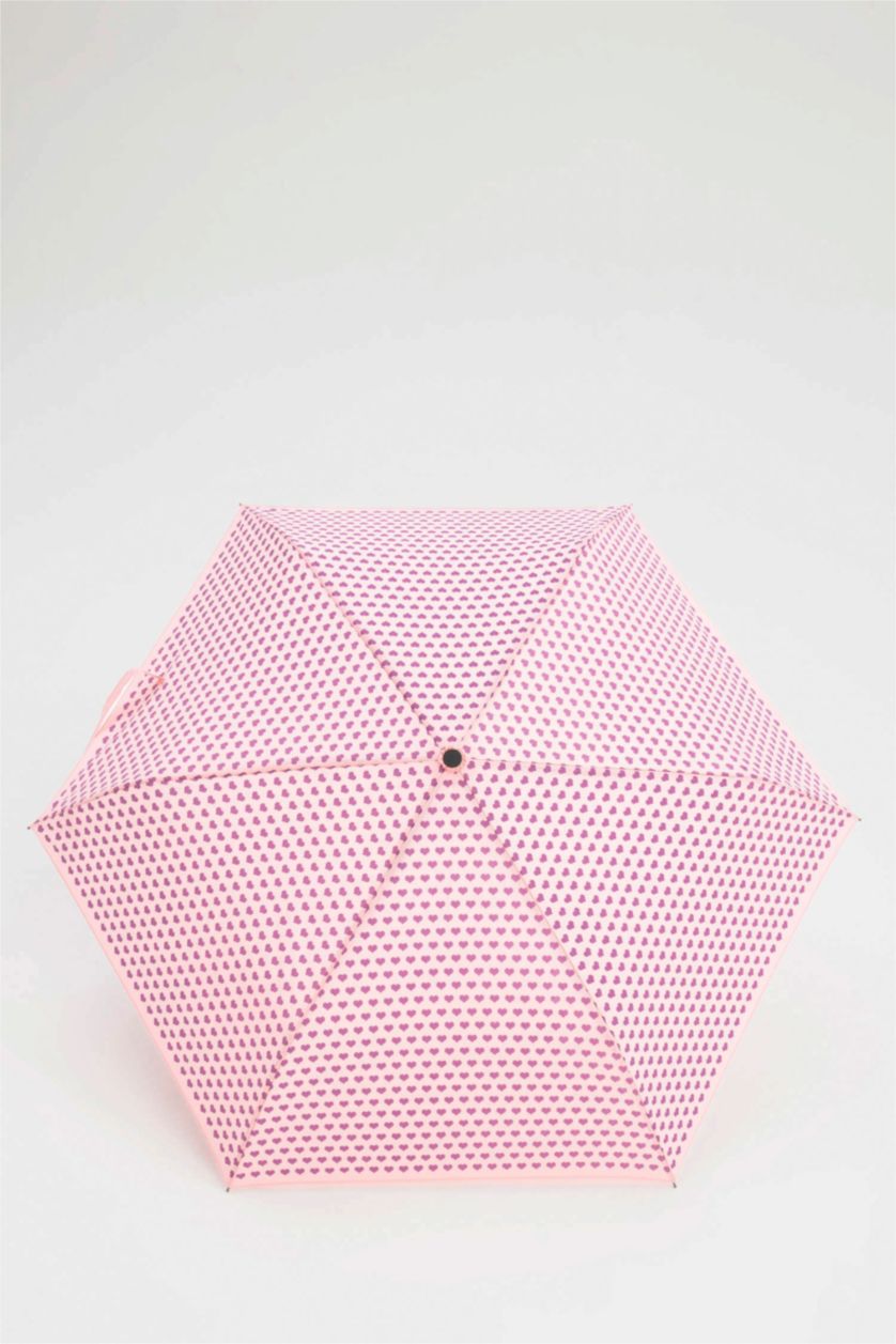 Kadın Pembe Kadın Kalp Desenli Katlanır Şemsiye