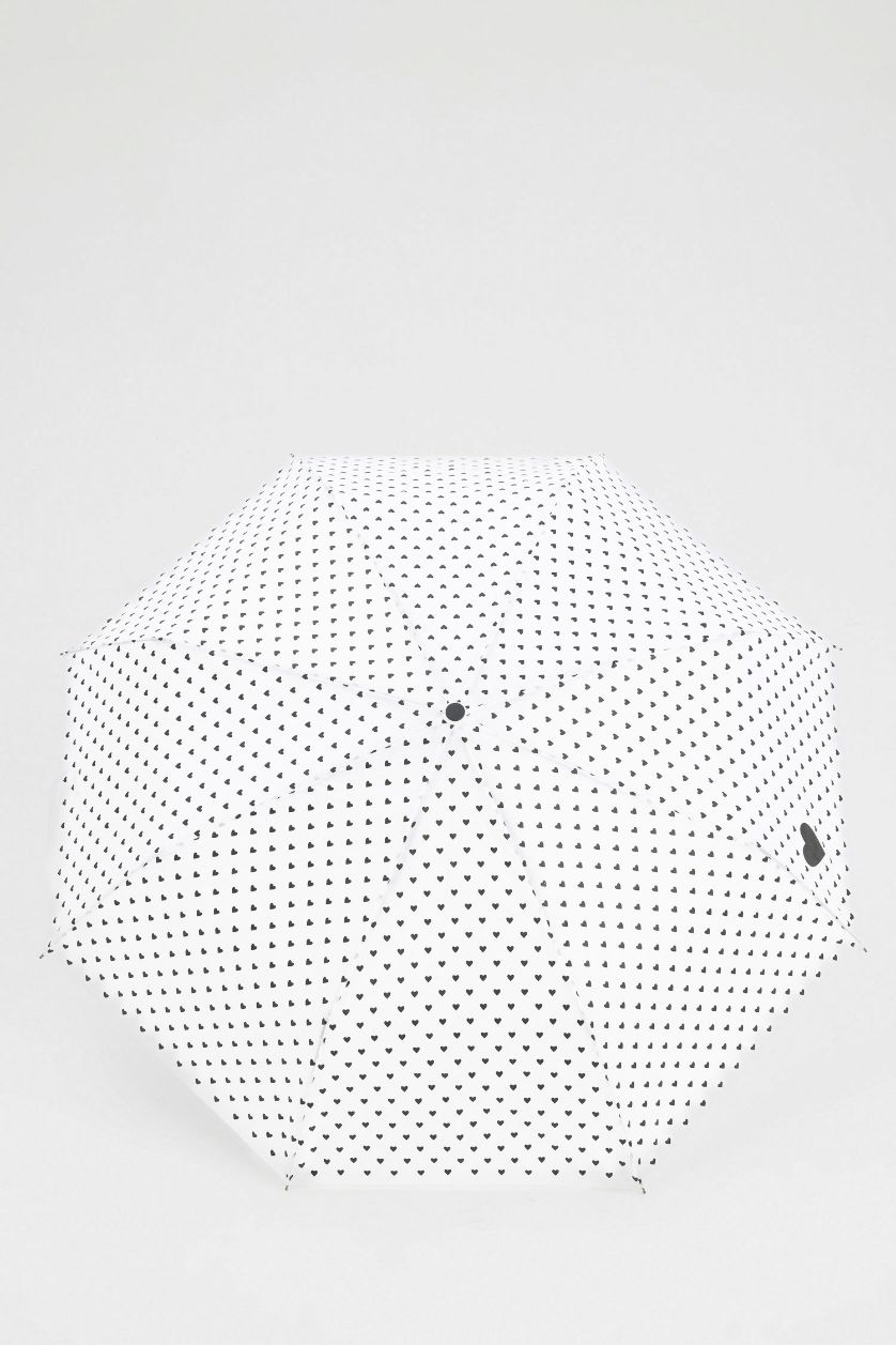 Kadın Beyaz Kadın Kalp Desenli Katlanır Şemsiye