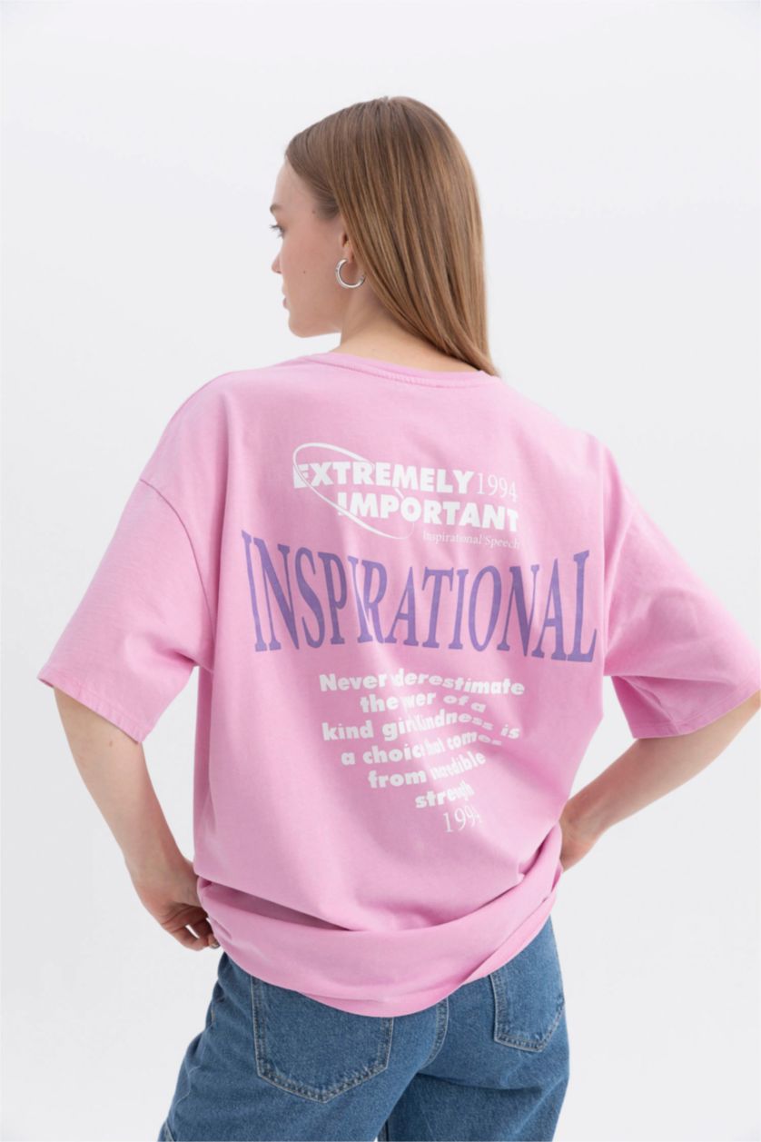 WOMAN Pink Oversize Fit Back Printed Short Sleeve T-Shirt