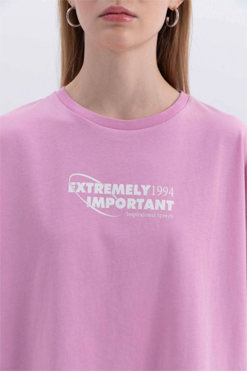 WOMAN Pink Oversize Fit Back Printed Short Sleeve T-Shirt