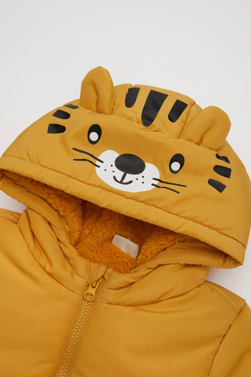 Baby Boys Yellow Boy Plush Lined Waterproof Fabric Hooded Puffer Jacket