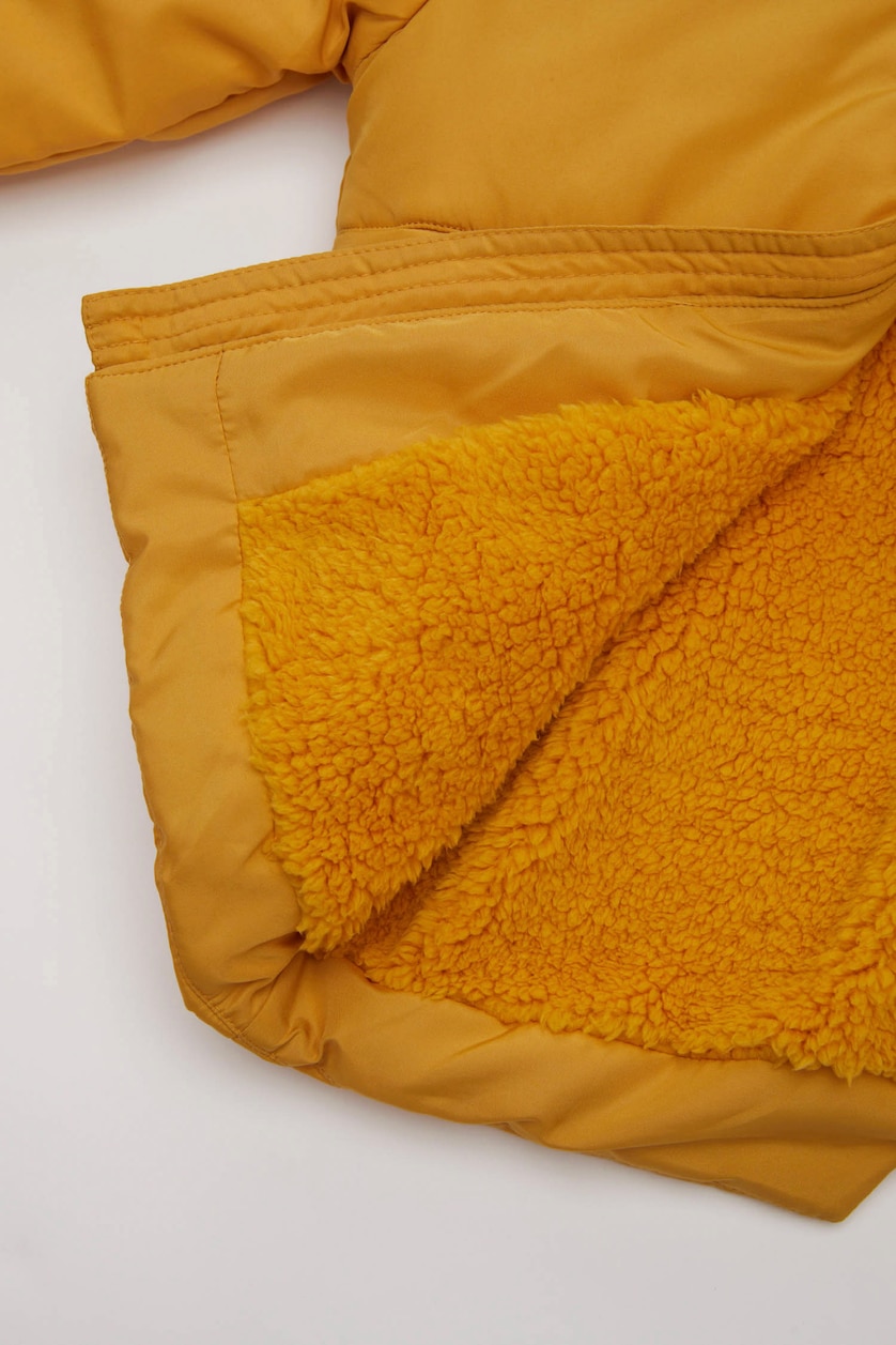 Baby Boys Yellow Boy Plush Lined Waterproof Fabric Hooded Puffer Jacket