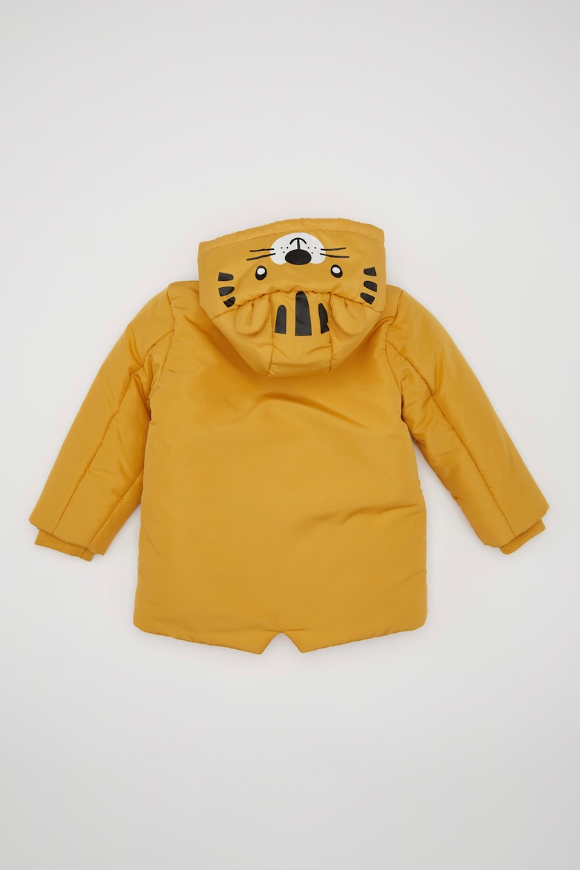 Baby Boys Yellow Boy Plush Lined Waterproof Fabric Hooded Puffer Jacket
