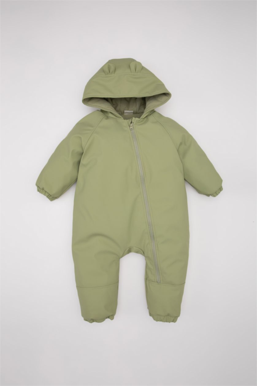 BABY BOY Light Khaki Baby Boy Waterproof Hooded Zip-Up Jumpsuit Jacket