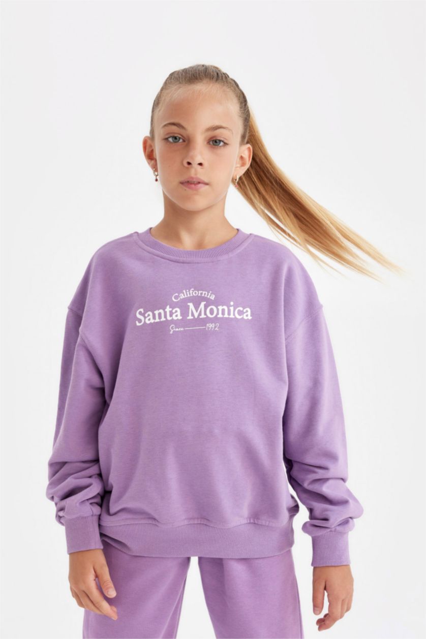FILLES Violet Sweat-shirt imprimé à Coupe Régulière et Col rond