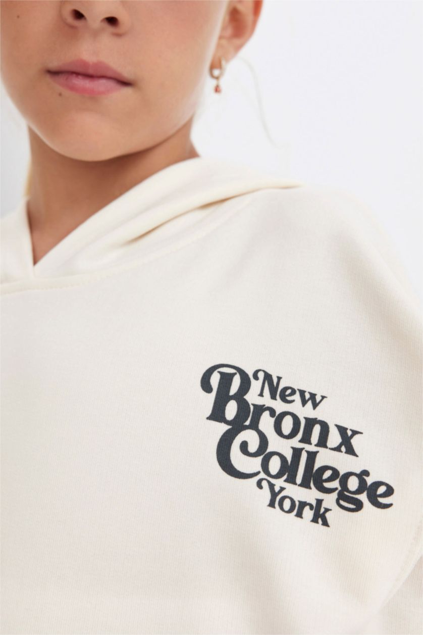 GIRLS & TEENS Ecru Girl Hooded School Sweatshirt