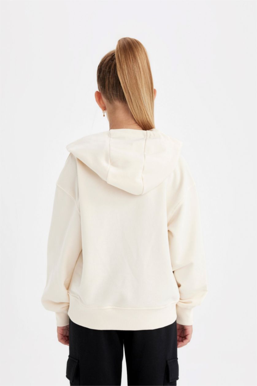 GIRLS & TEENS Ecru Girl Hooded School Sweatshirt