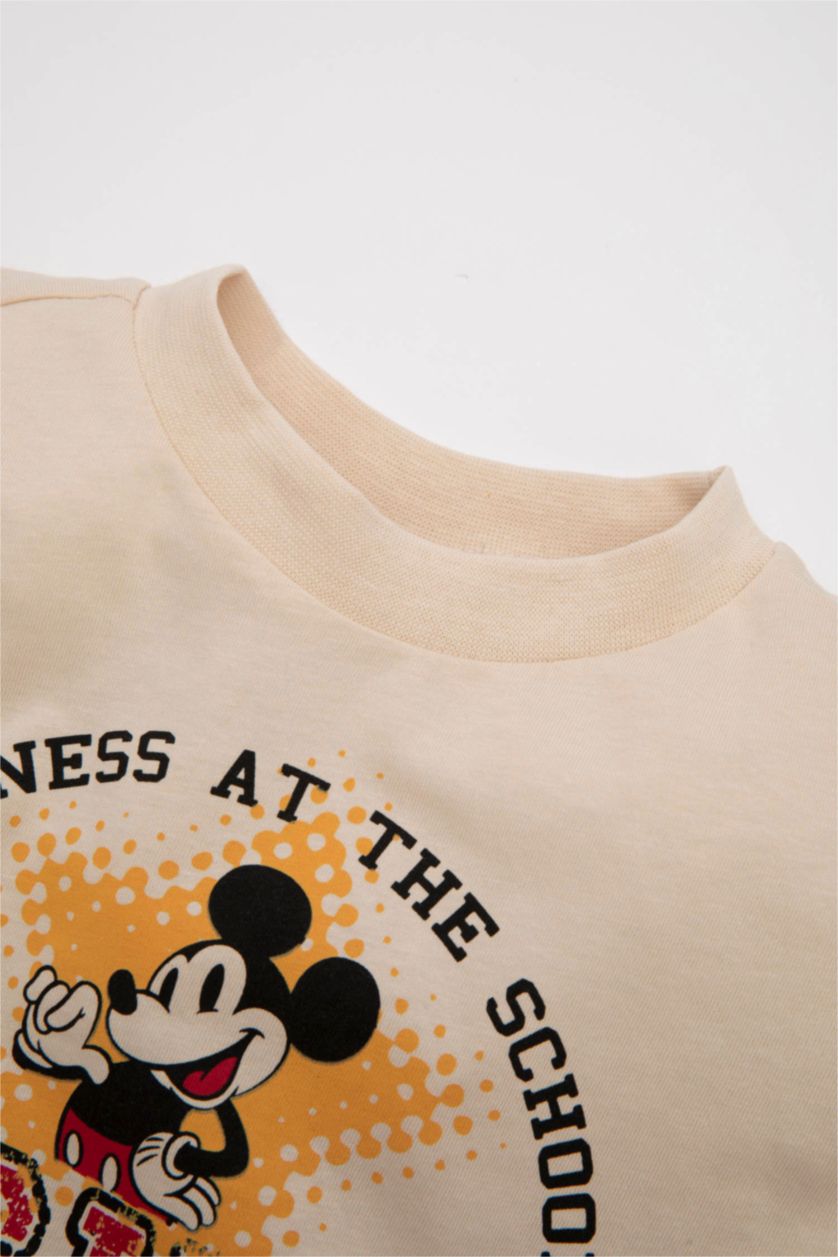 Erkek Bebek Bej Erkek Bebek 2'li Takım Disney Mickey & Minnie Penye Kısa Kollu Tişört Beli Lastikli Şort