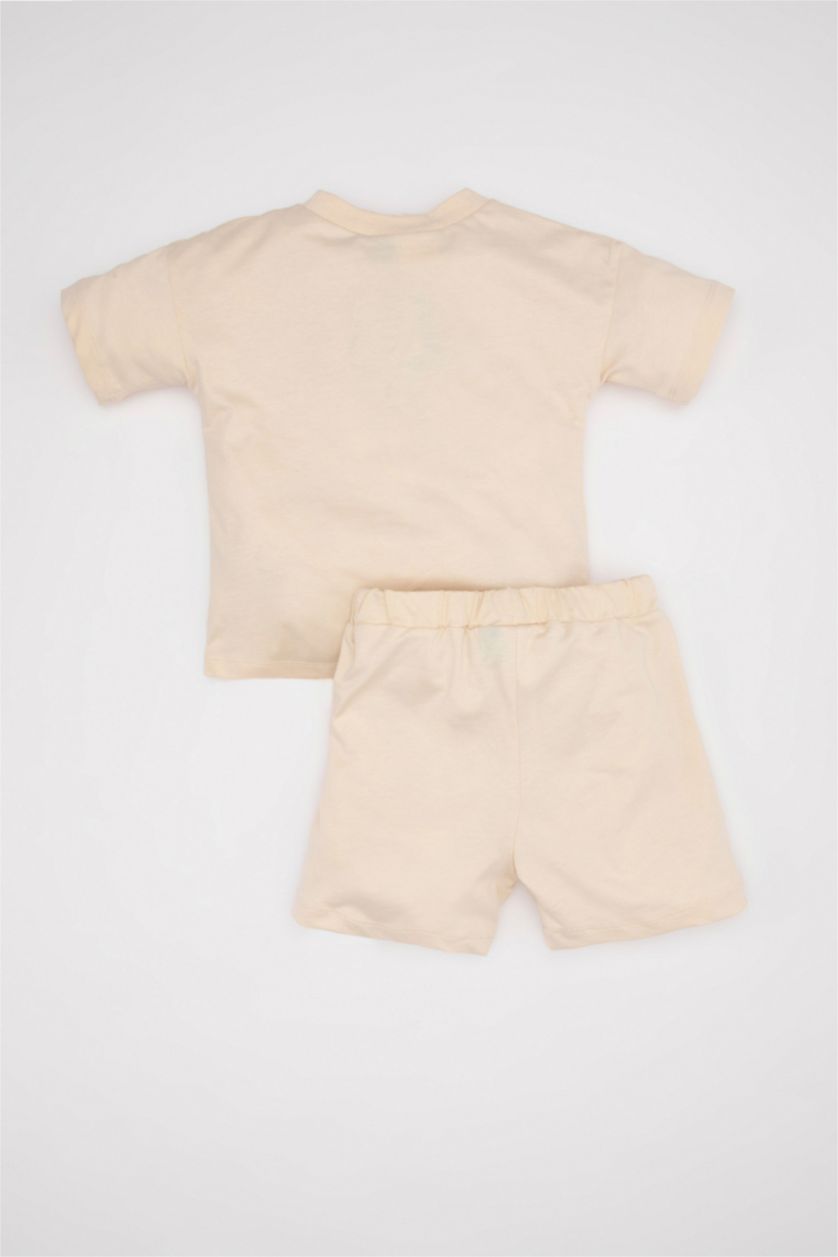 Erkek Bebek Bej Erkek Bebek 2'li Takım Disney Mickey & Minnie Penye Kısa Kollu Tişört Beli Lastikli Şort