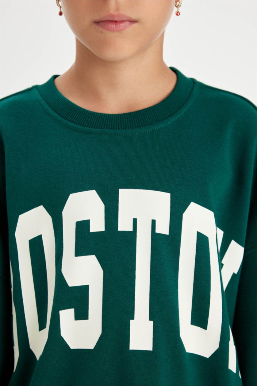 GIRLS & TEENS Dark Green Girl Oversize Fit Printed School Sweatshirt