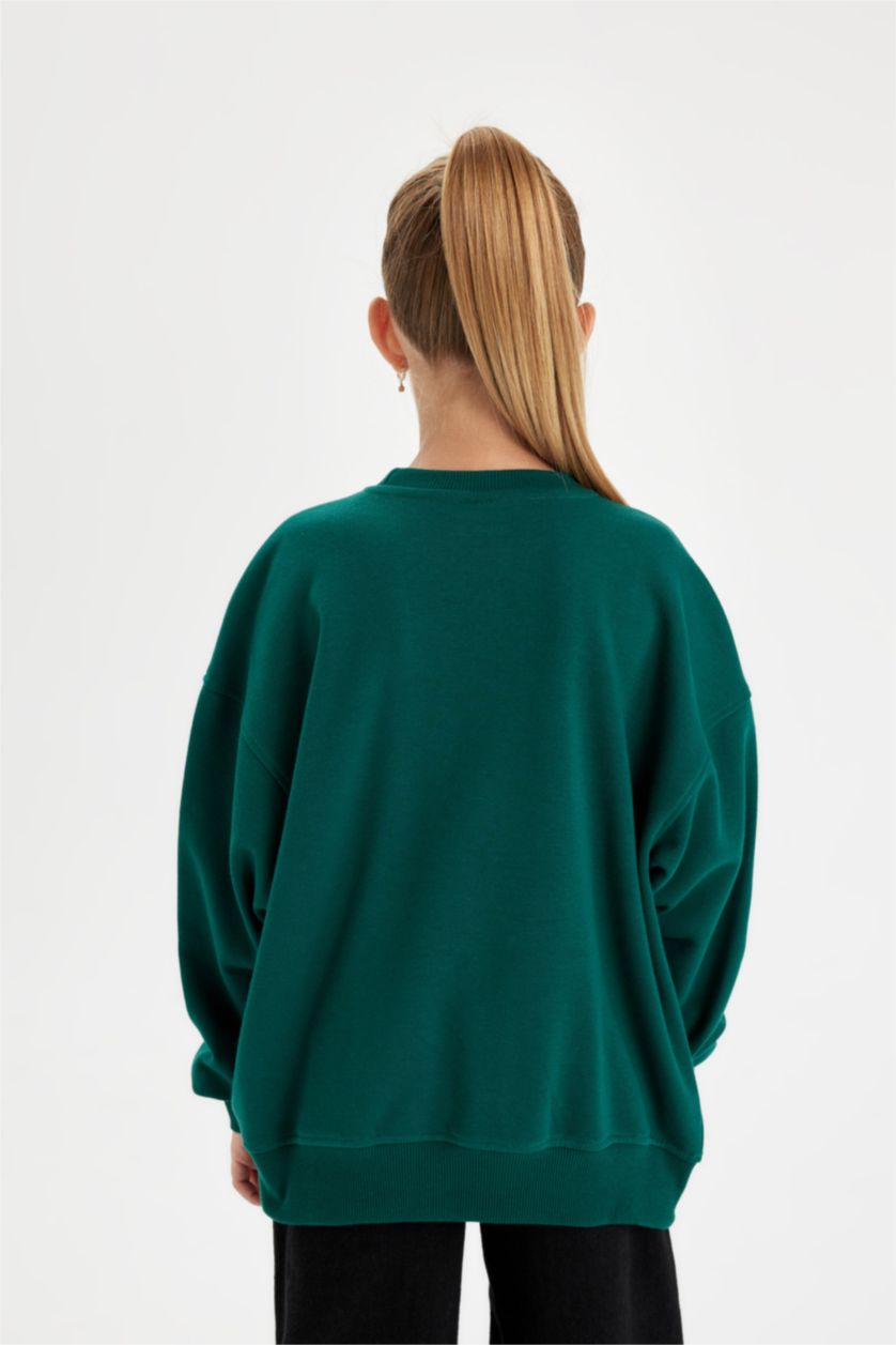 GIRLS & TEENS Dark Green Girl Oversize Fit Printed School Sweatshirt