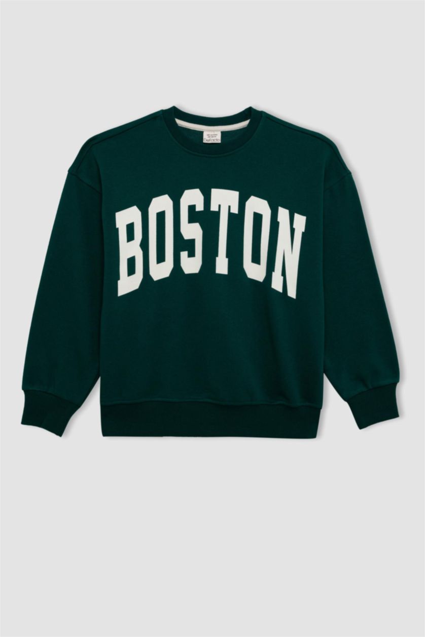 GIRLS & TEENS Dark Green Girl Oversize Fit Printed School Sweatshirt