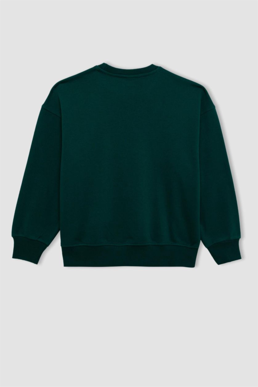 GIRLS & TEENS Dark Green Girl Oversize Fit Printed School Sweatshirt