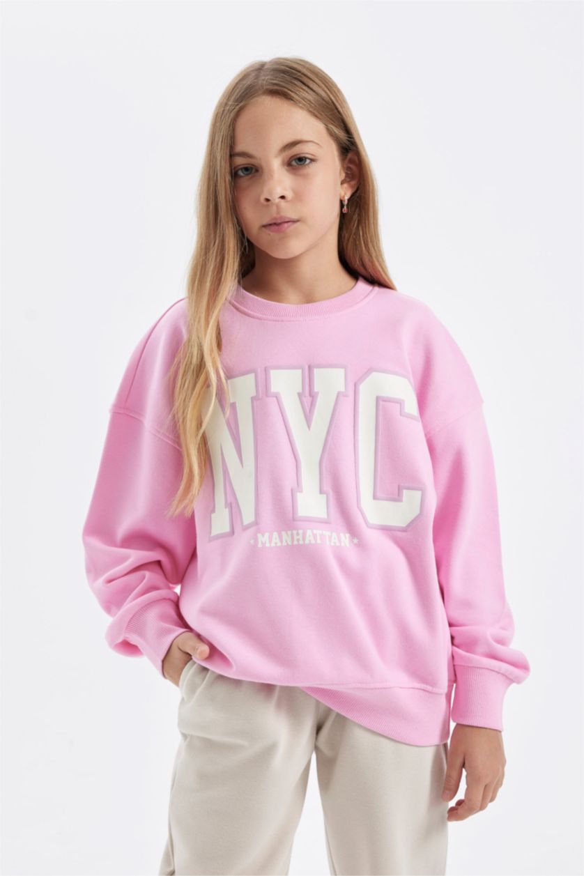 GIRLS & TEENS Light Pink Girl Oversize Fit Printed School Sweatshirt