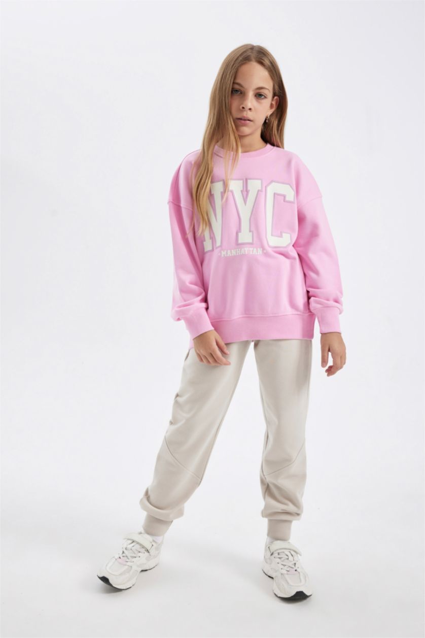 GIRLS & TEENS Light Pink Girl Oversize Fit Printed School Sweatshirt