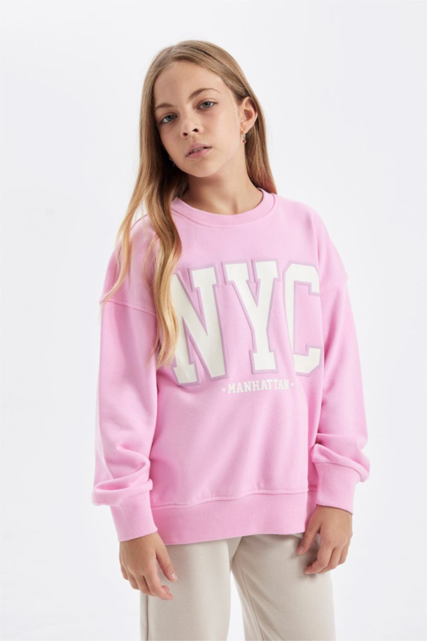 GIRLS & TEENS Light Pink Girl Oversize Fit Printed School Sweatshirt