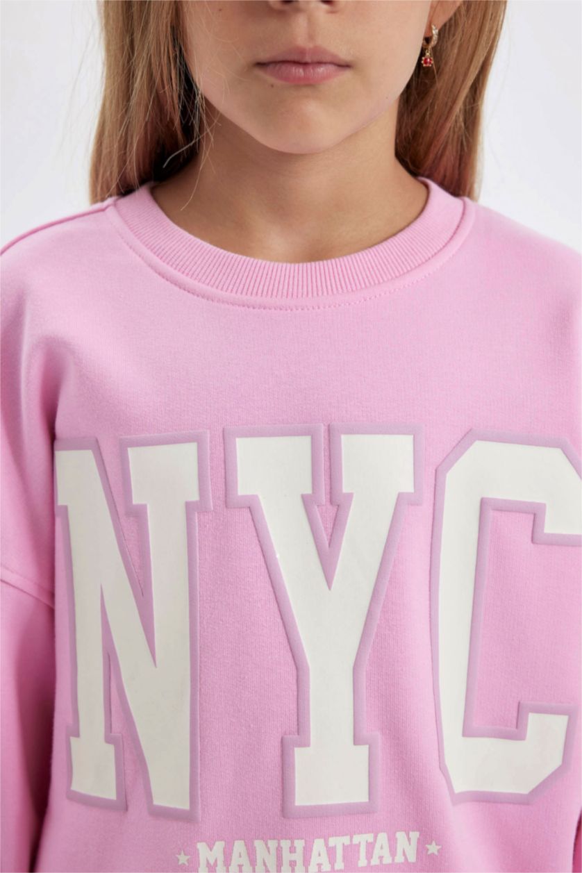 GIRLS & TEENS Light Pink Girl Oversize Fit Printed School Sweatshirt