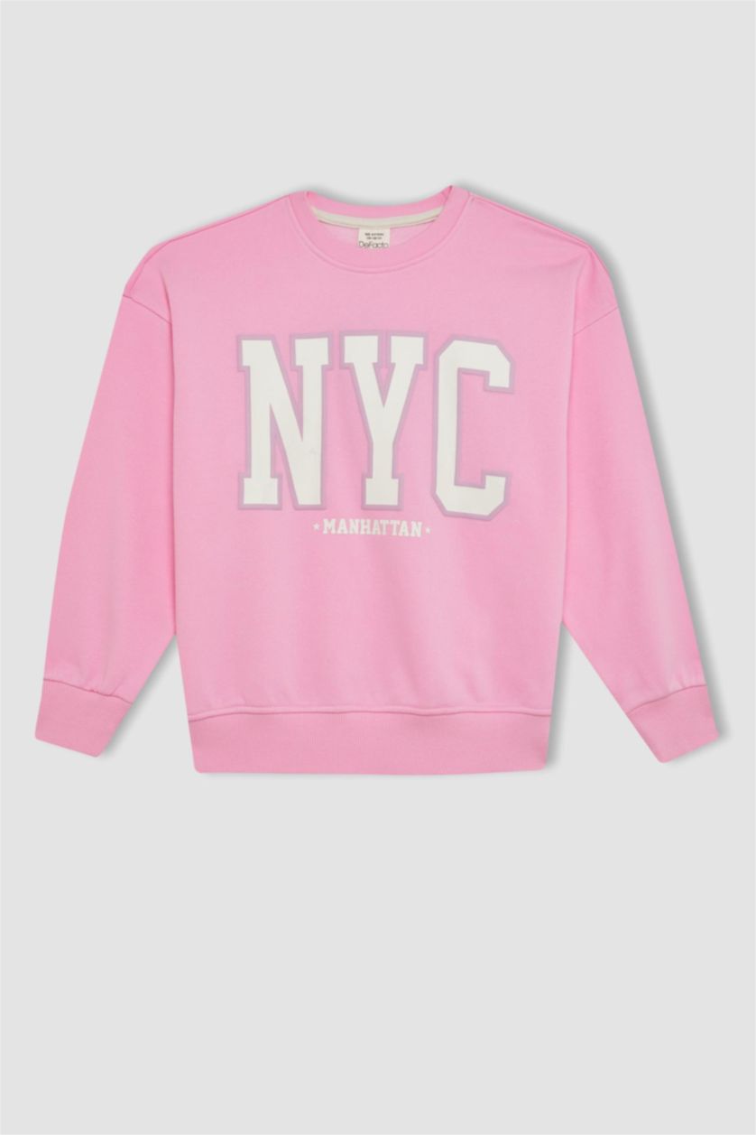 GIRLS & TEENS Light Pink Girl Oversize Fit Printed School Sweatshirt