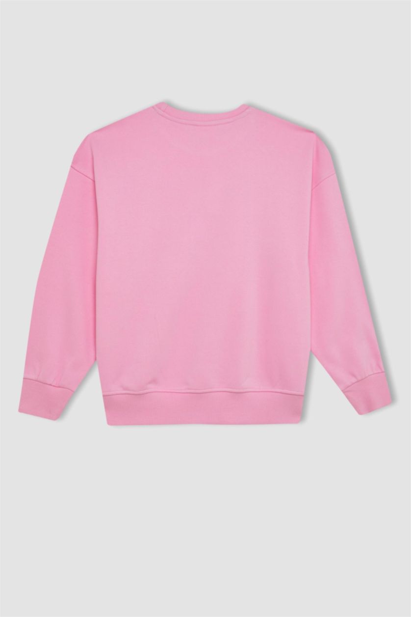 GIRLS & TEENS Light Pink Girl Oversize Fit Printed School Sweatshirt