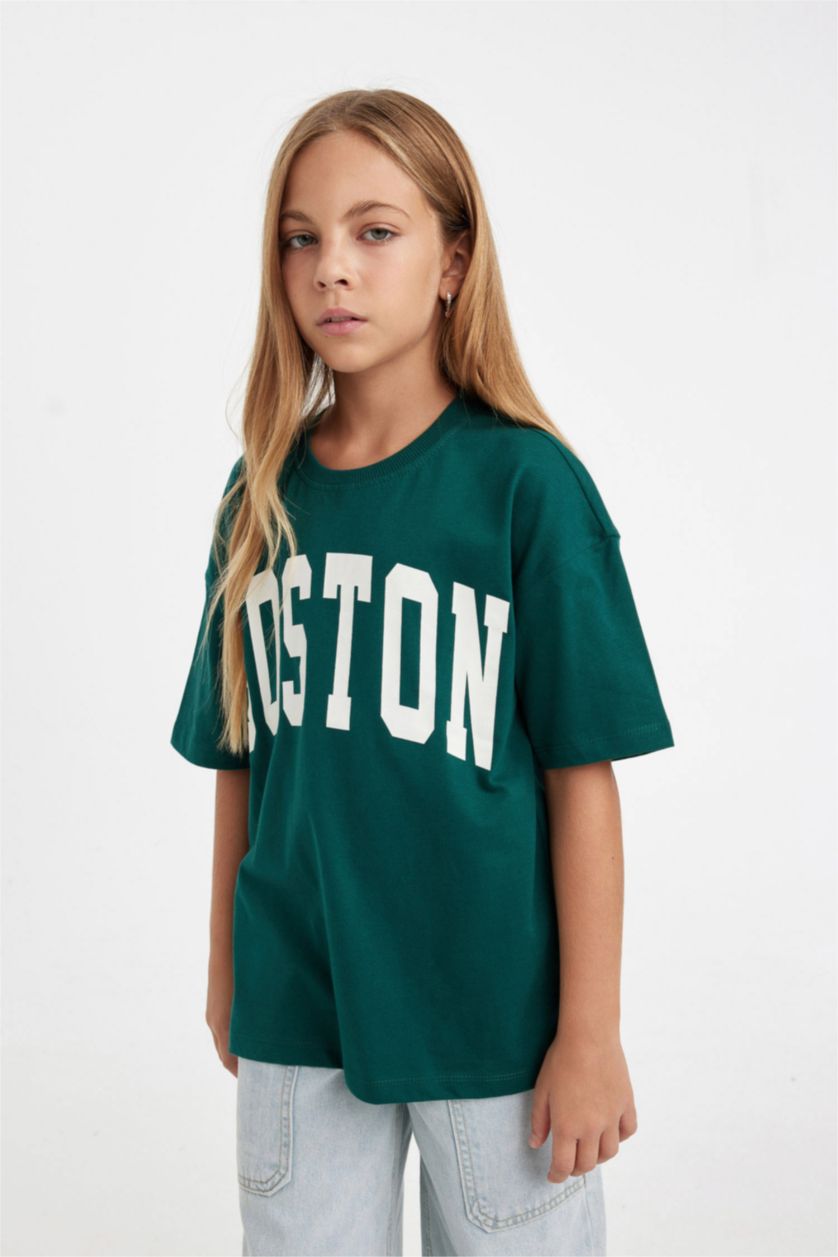 FILLES Vert Foncé T-Shirt Oversize imprimé à Manches Courtes et Col Rond pour Fille
