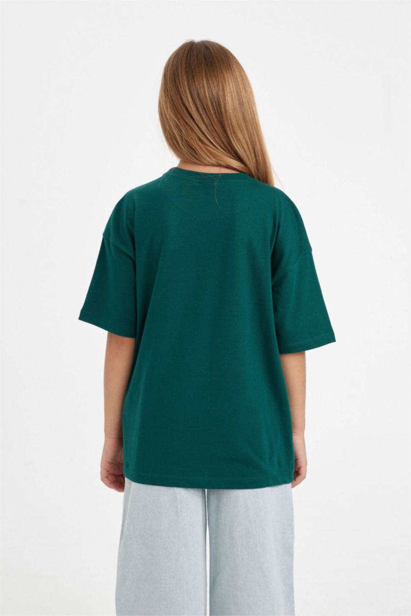FILLES Vert Foncé T-Shirt Oversize imprimé à Manches Courtes et Col Rond pour Fille