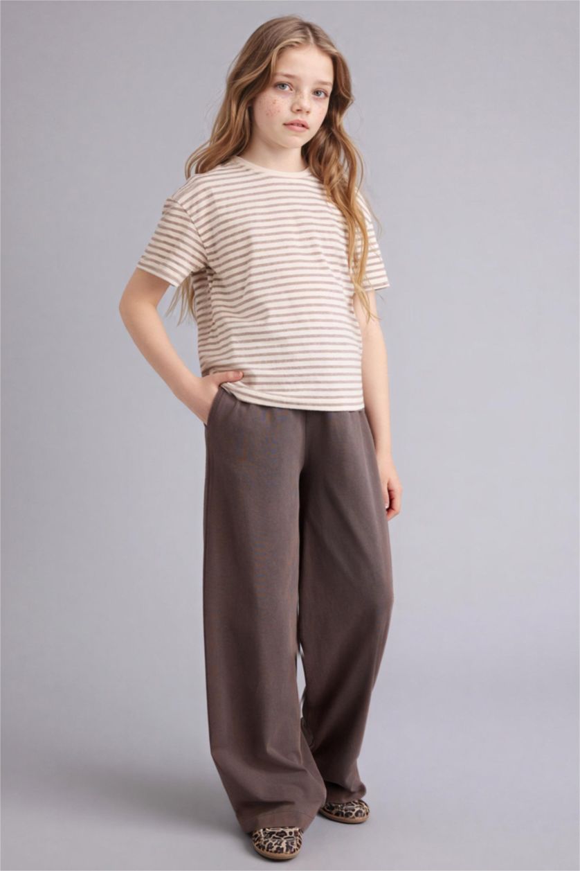 GIRLS & TEENS Ecru Girl Relax Fit Crew Neck Striped School T-Shirt