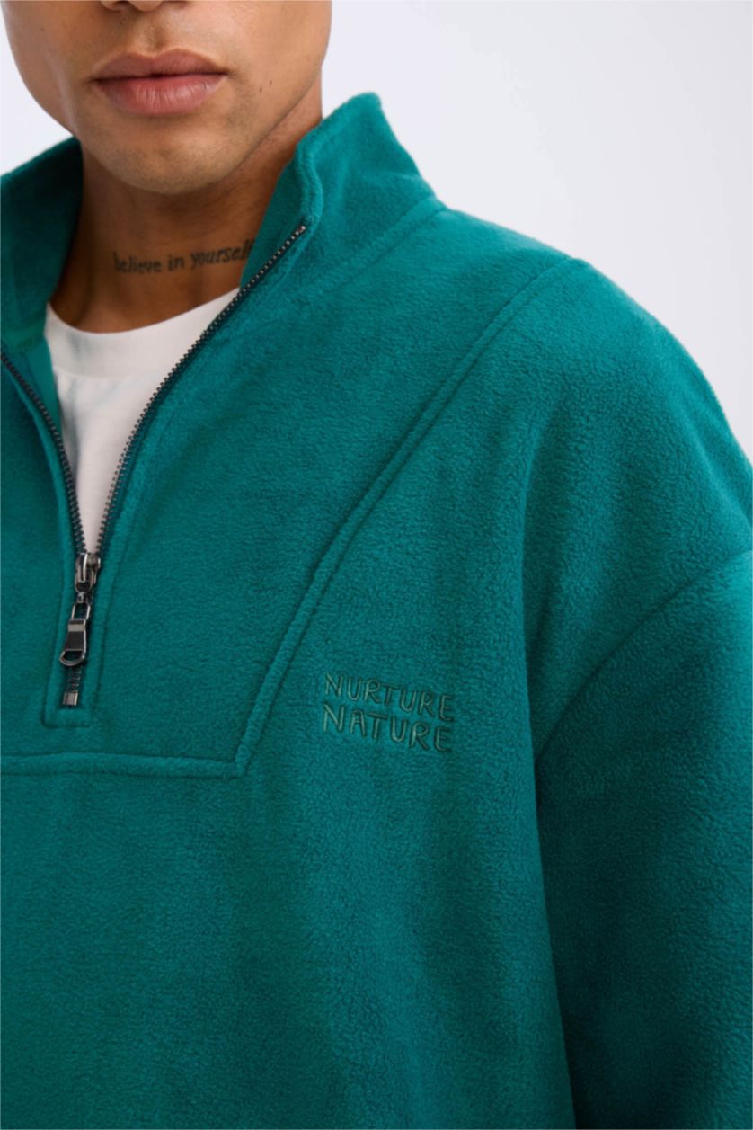 HOMME Vert Foncé Sweatshirt imprimé à col montant, coupe régulière et confortable