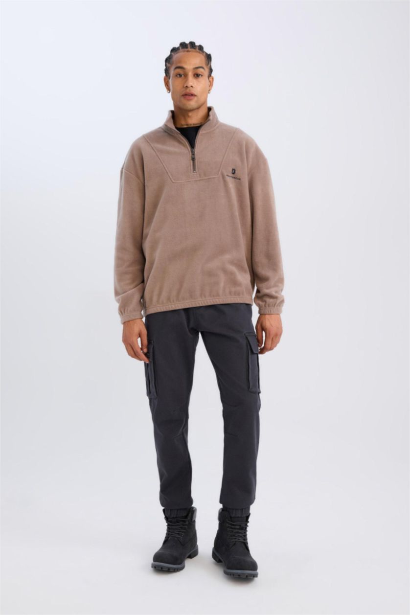 HOMME Marron Clair Sweat-shirt imprimé à manches longues Coupe régulière avec Fermeture Zip