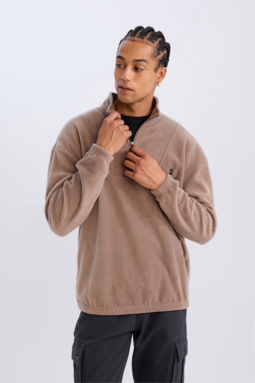 HOMME Marron Clair Sweat-shirt imprimé à manches longues Coupe régulière avec Fermeture Zip