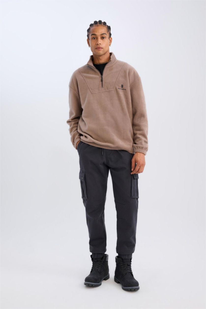 HOMME Marron Clair Sweat-shirt imprimé à manches longues Coupe régulière avec Fermeture Zip