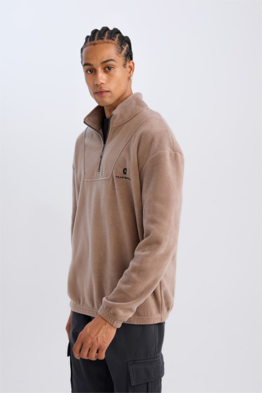 HOMME Marron Clair Sweat-shirt imprimé à manches longues Coupe régulière avec Fermeture Zip