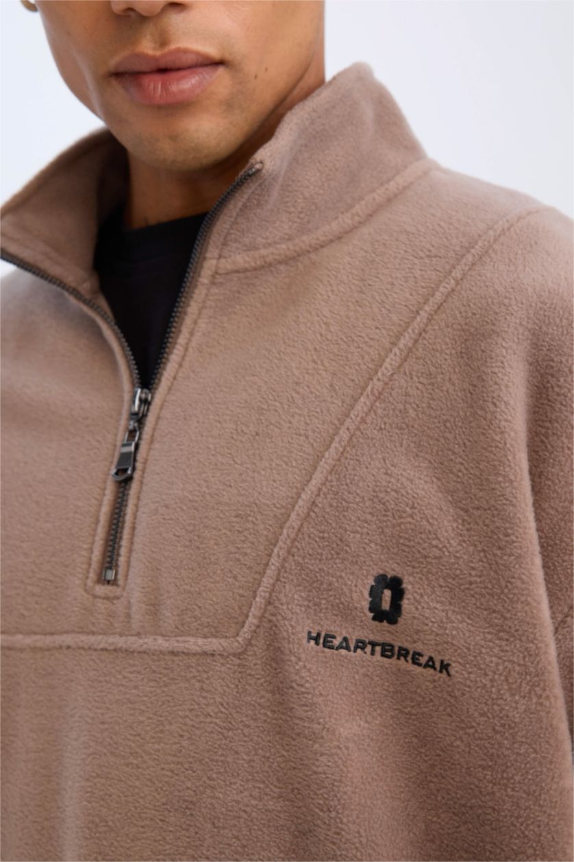 HOMME Marron Clair Sweat-shirt imprimé à manches longues Coupe régulière avec Fermeture Zip