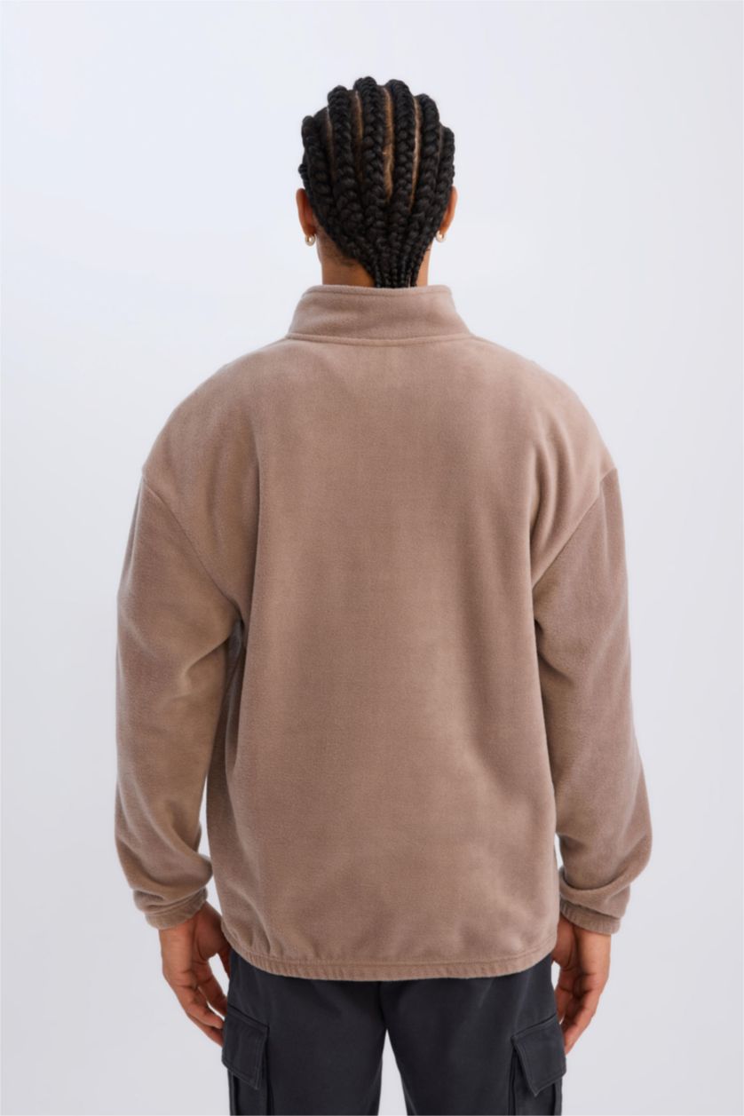 HOMME Marron Clair Sweat-shirt imprimé à manches longues Coupe régulière avec Fermeture Zip