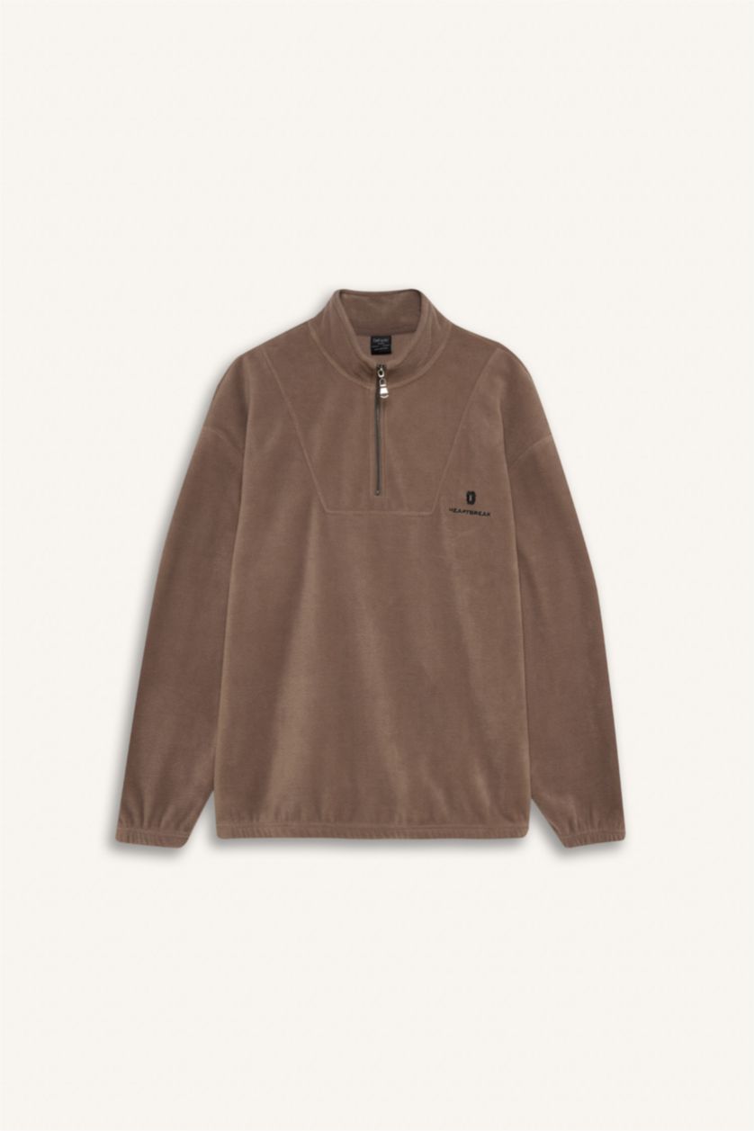 HOMME Marron Clair Sweat-shirt imprimé à manches longues Coupe régulière avec Fermeture Zip