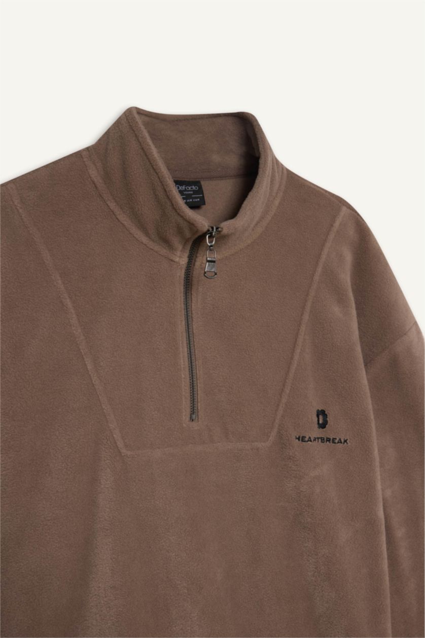 HOMME Marron Clair Sweat-shirt imprimé à manches longues Coupe régulière avec Fermeture Zip