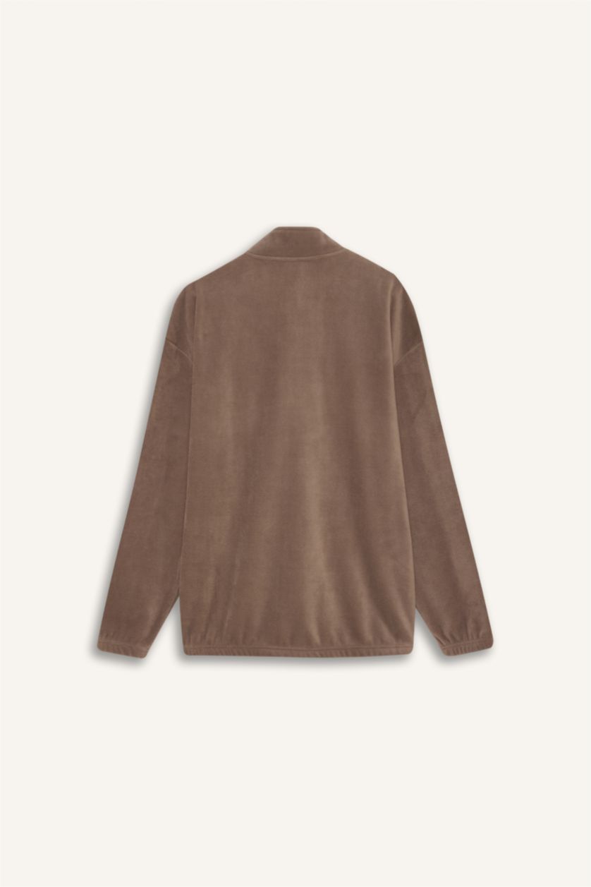 HOMME Marron Clair Sweat-shirt imprimé à manches longues Coupe régulière avec Fermeture Zip