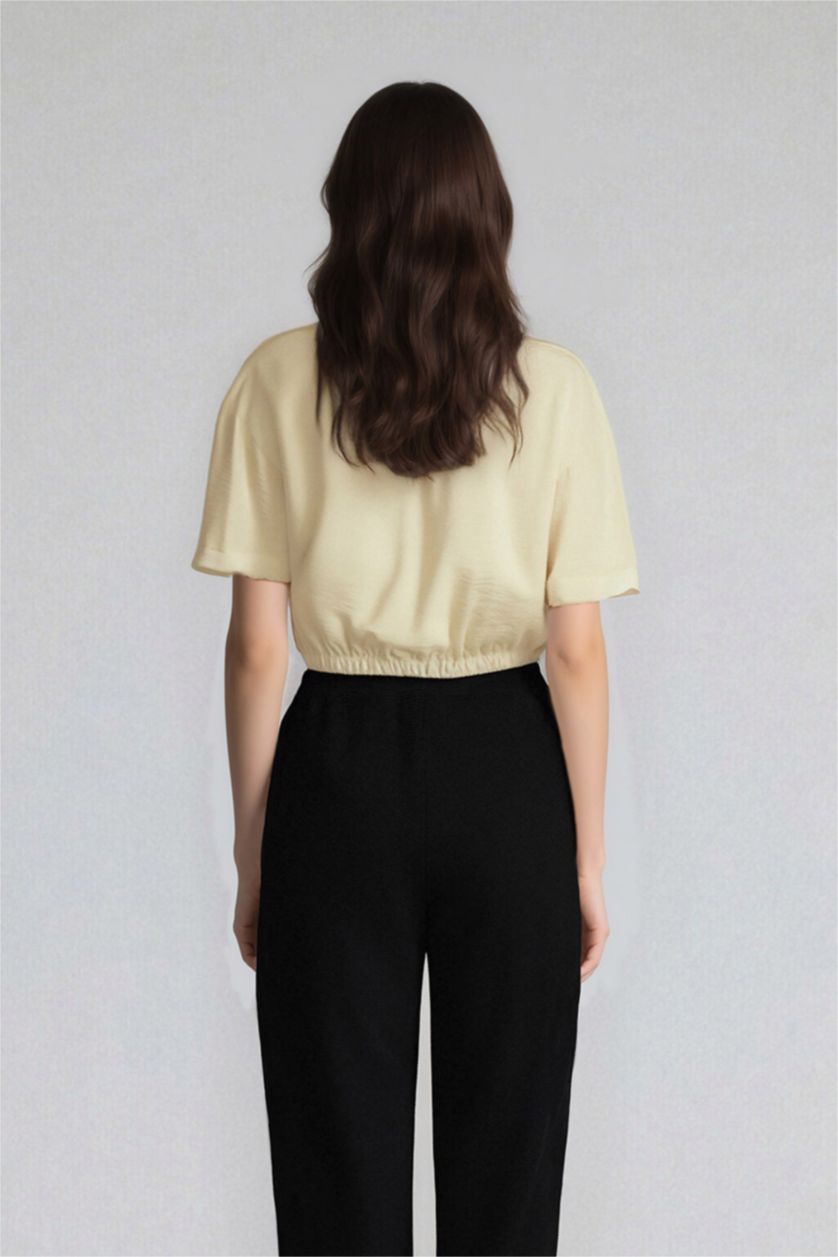 FEMME Écru Chemise courte aspect lin à manches courtes