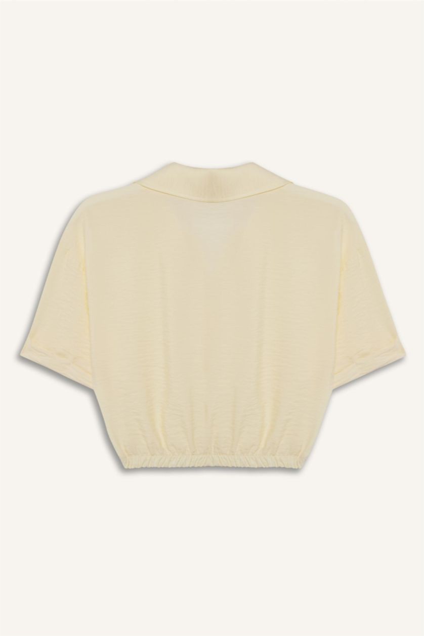 FEMME Écru Chemise courte aspect lin à manches courtes