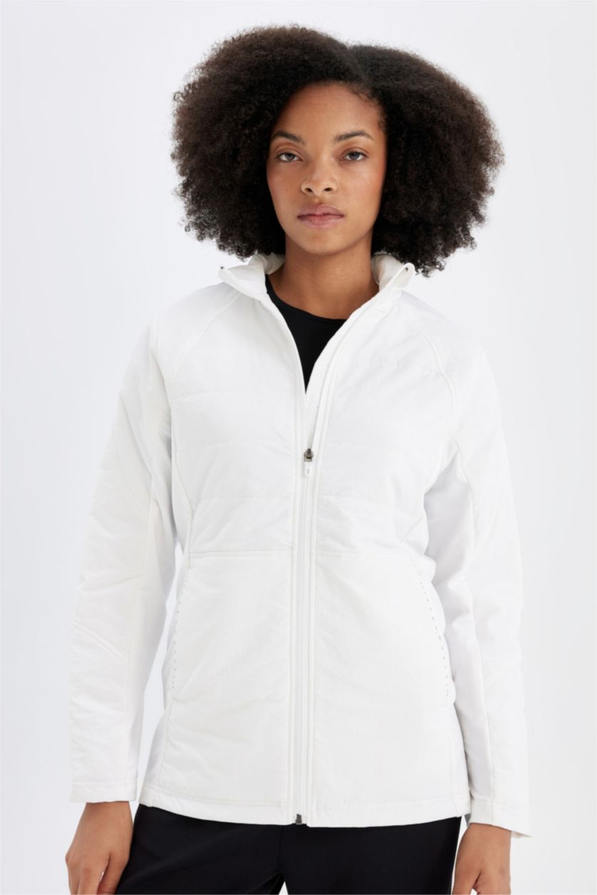 FEMME Blanc Veste imperméable à Capuche Coupe slim à fermeture zip de DeFacto Fit