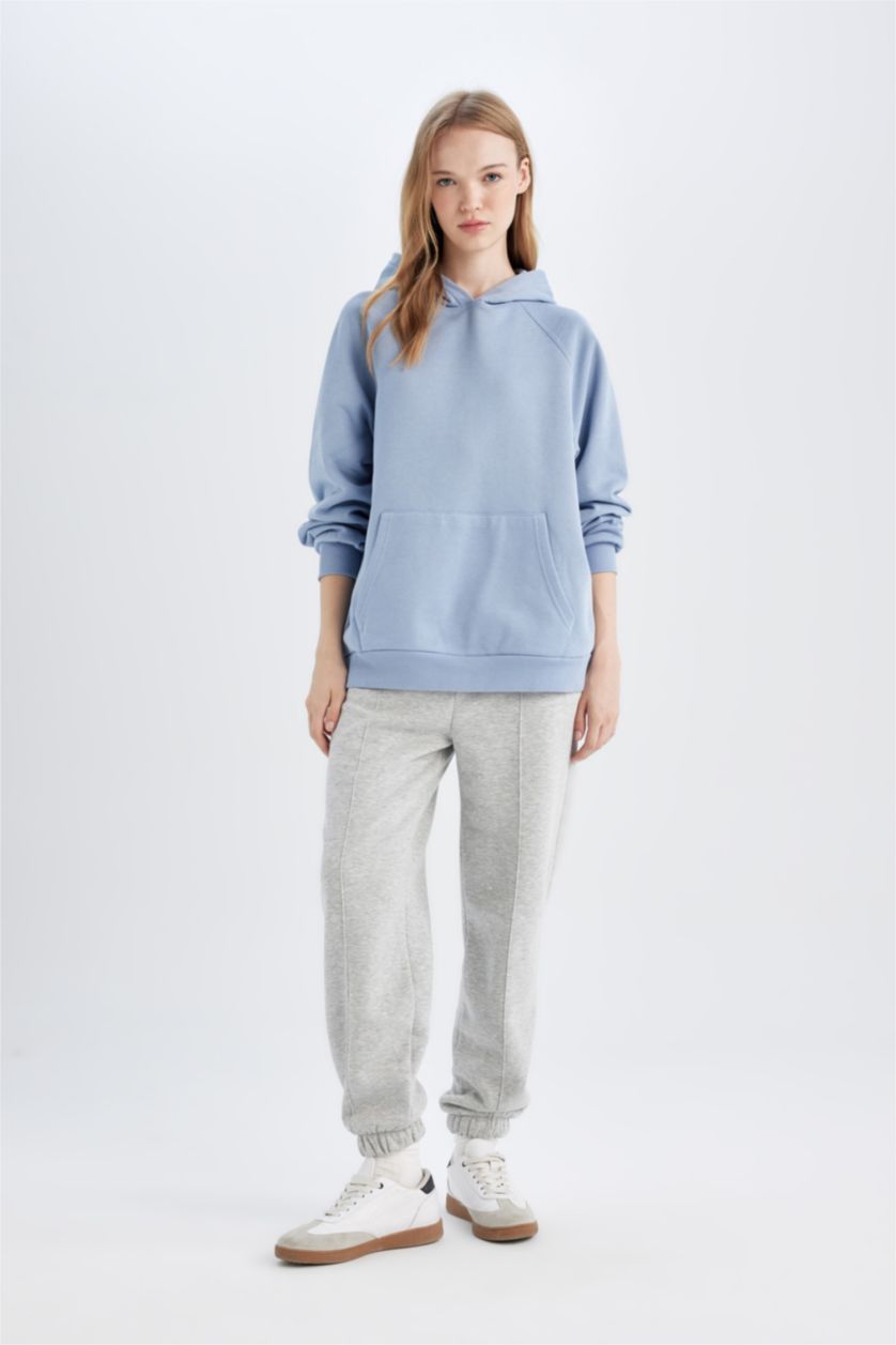 Kadın Açık Mavi Oversıze Kalın Kumaş Sweatshirt