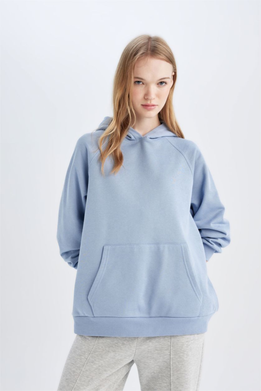 Kadın Açık Mavi Oversıze Kalın Kumaş Sweatshirt