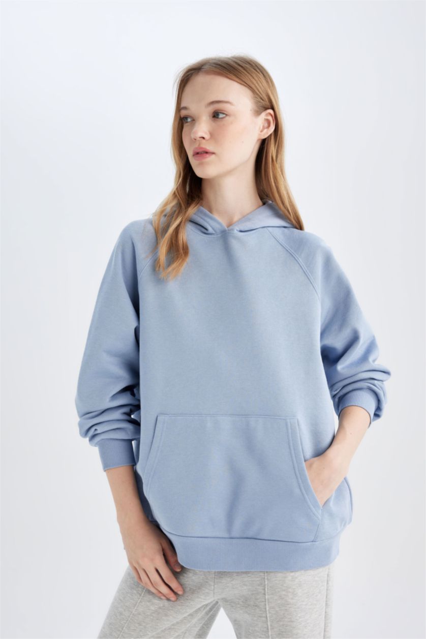 Kadın Açık Mavi Oversıze Kalın Kumaş Sweatshirt