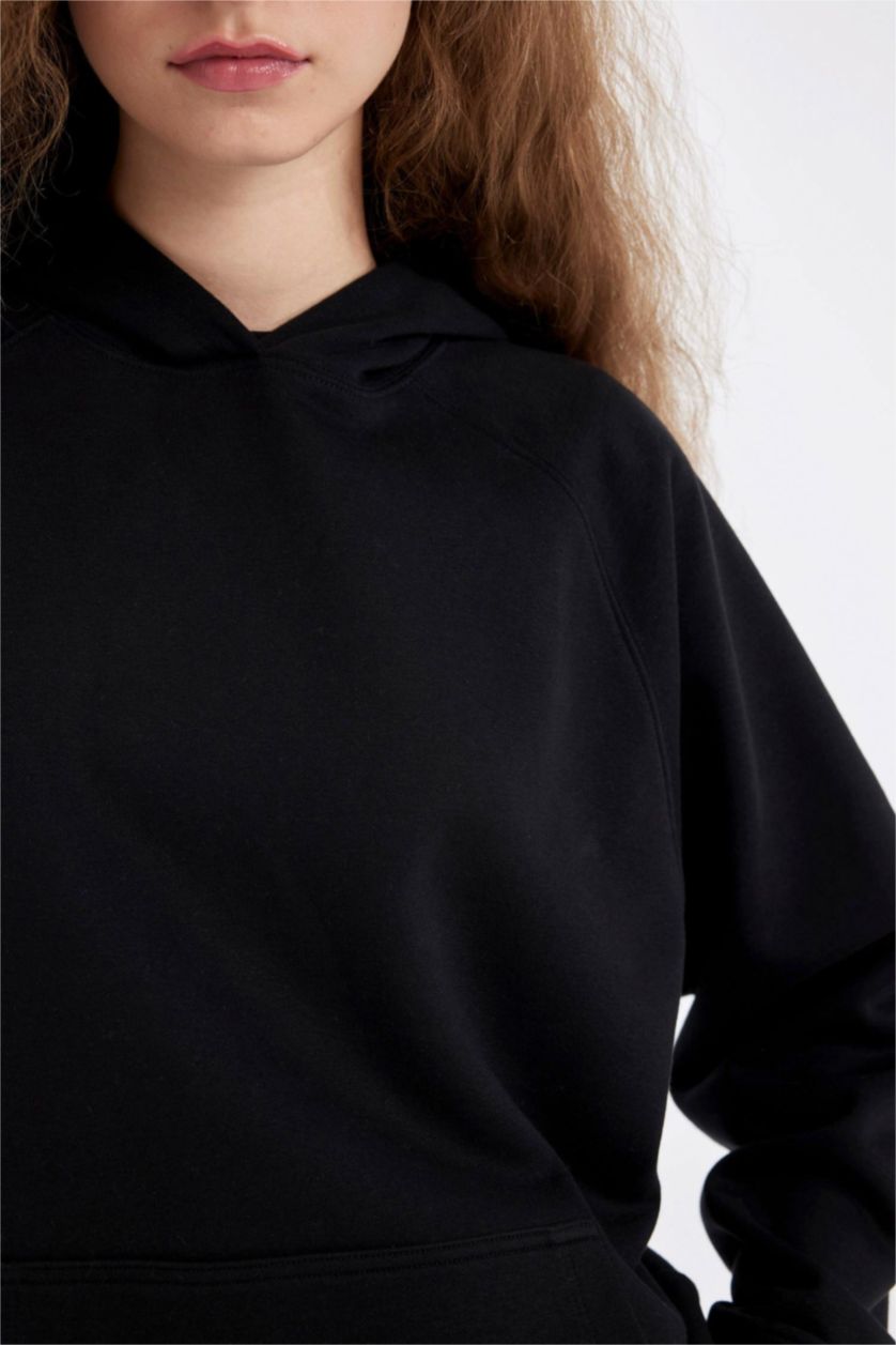FEMME Noir Sweat-Shirt à capuche Oversize à Manches Longues avec poches