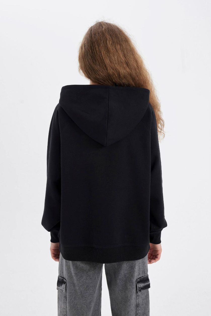 FEMME Noir Sweat-Shirt à capuche Oversize à Manches Longues avec poches