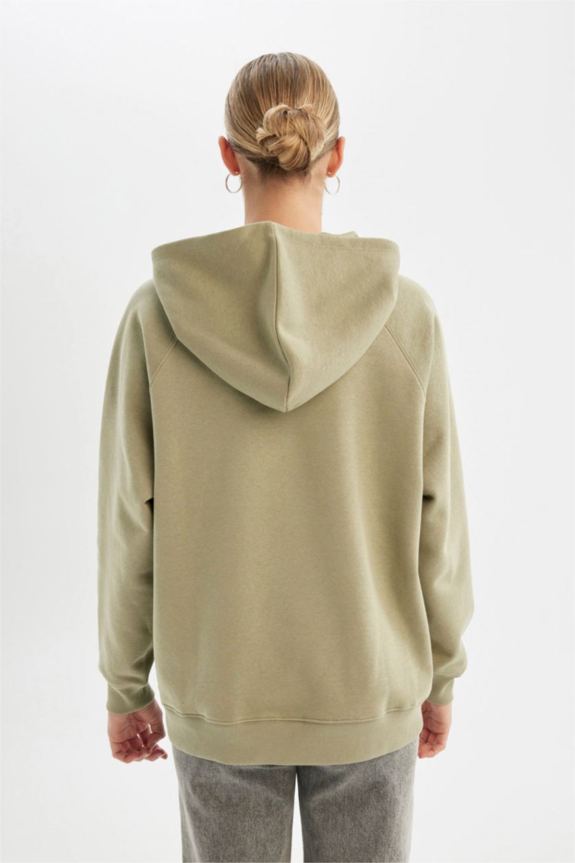 Женщины Светлый хаки Свитшот оверсайз из плотной ткани с капюшоном
