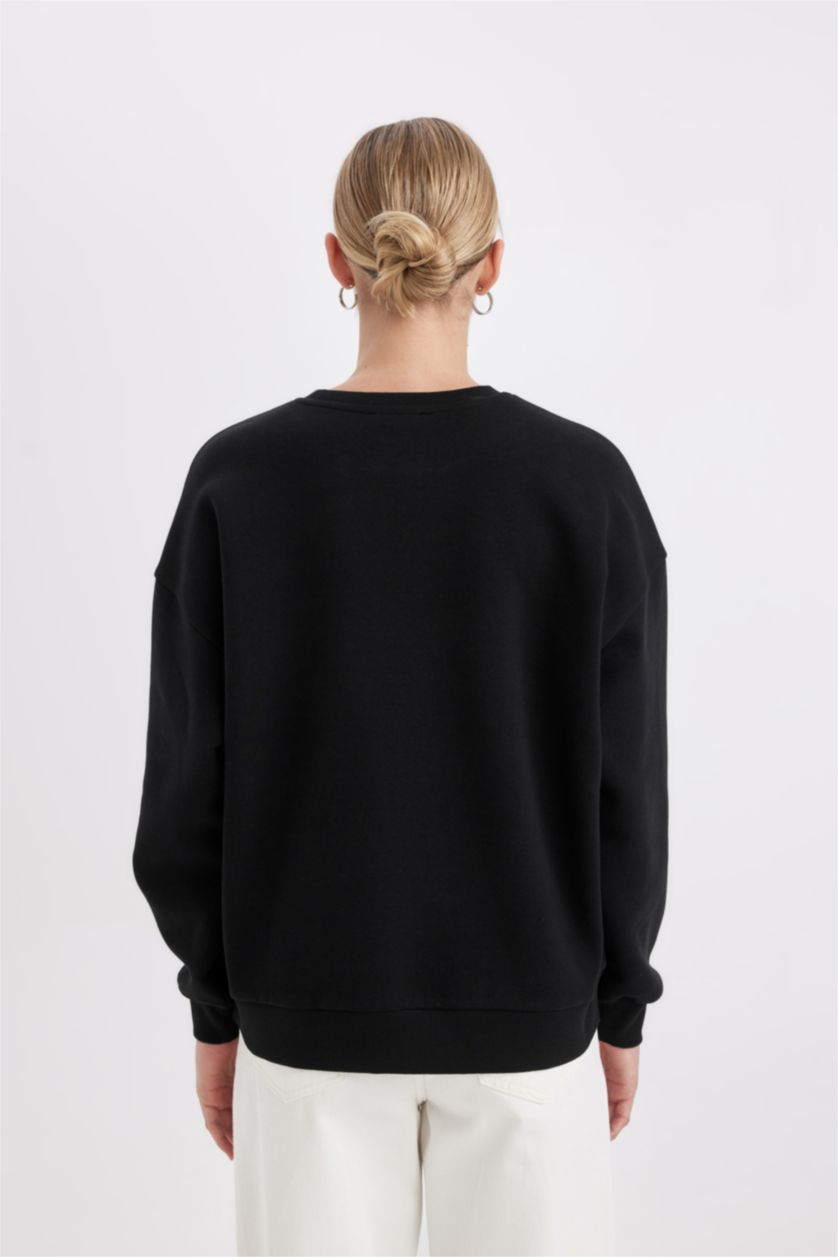 FEMME Noir Sweat-shirt épais Ample imprimé à col rond noir pour femme