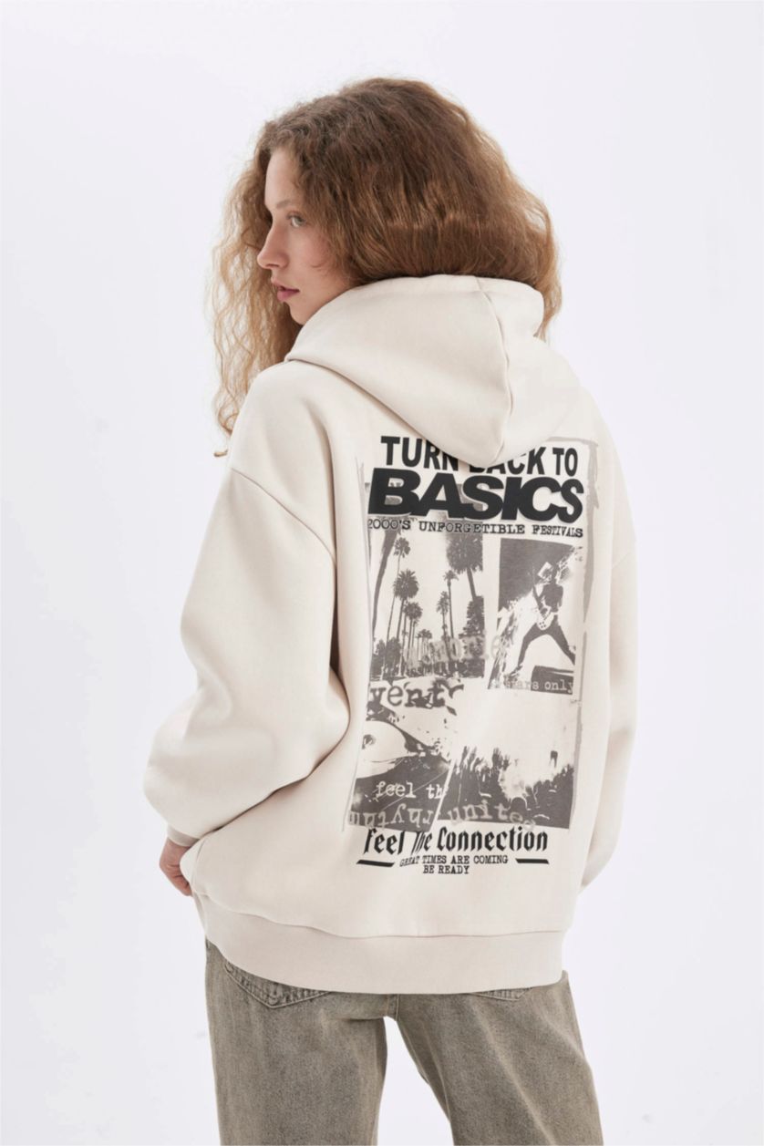 نساء بيج فاتح داكن Oversize Fit Thick Sweatshirt Fabric Sweatshirt