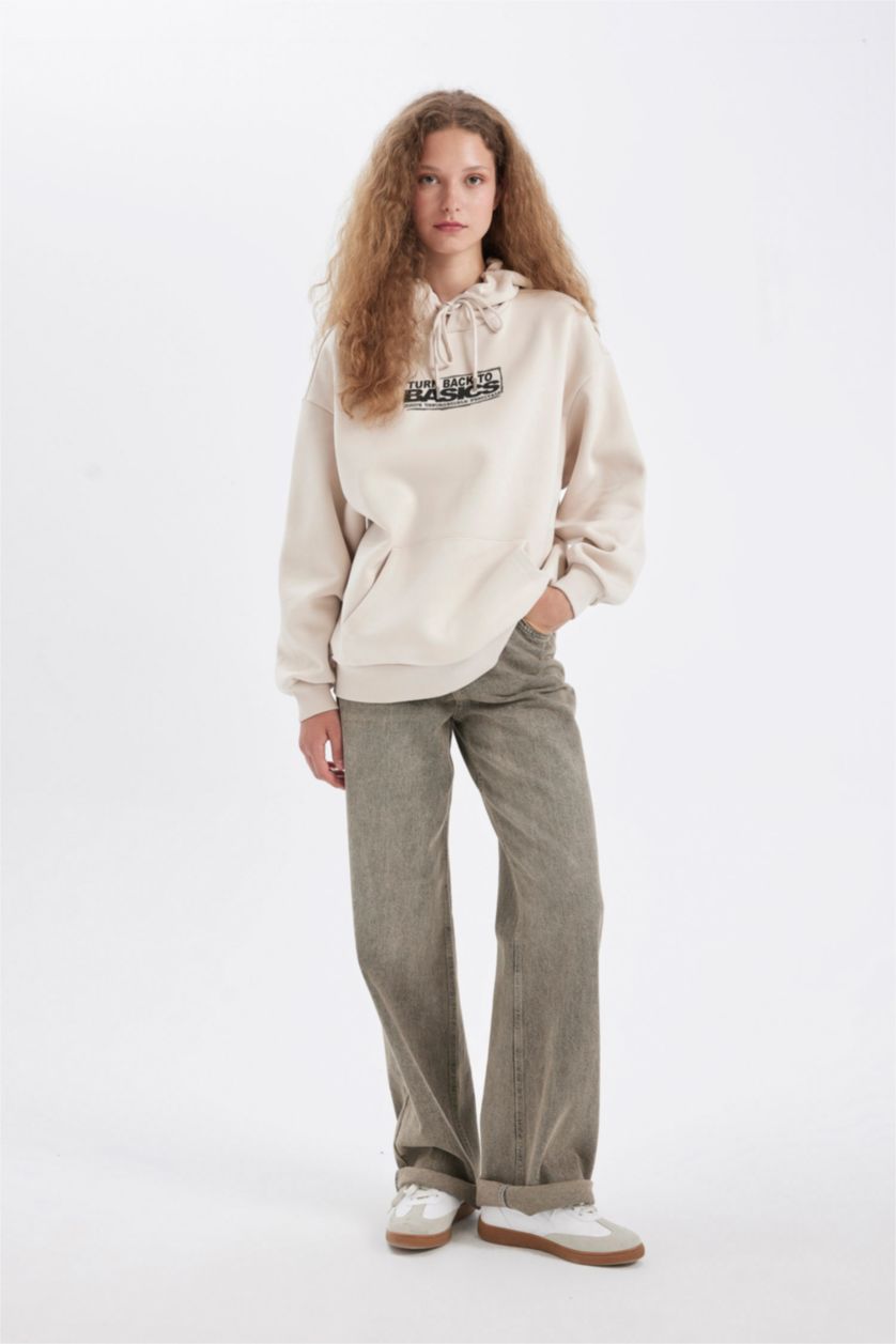 نساء بيج فاتح داكن Oversize Fit Thick Sweatshirt Fabric Sweatshirt