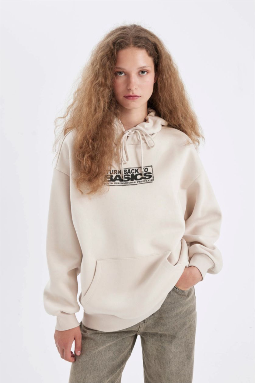نساء بيج فاتح داكن Oversize Fit Thick Sweatshirt Fabric Sweatshirt